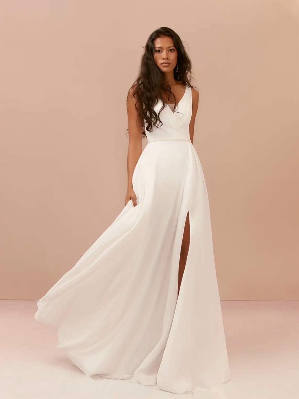 Azazie White V-Neck Maxi Dress with High Front Slit